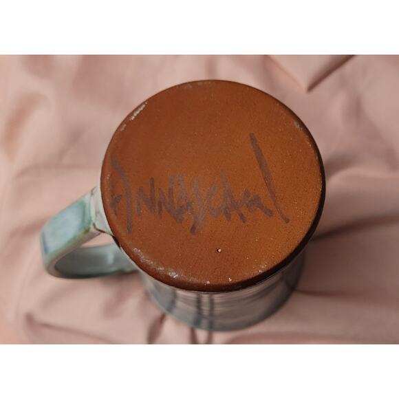 Terracotta Art Pottery Sea Green Mug with White Sea Serpent Swirl - Picture 7 of 8